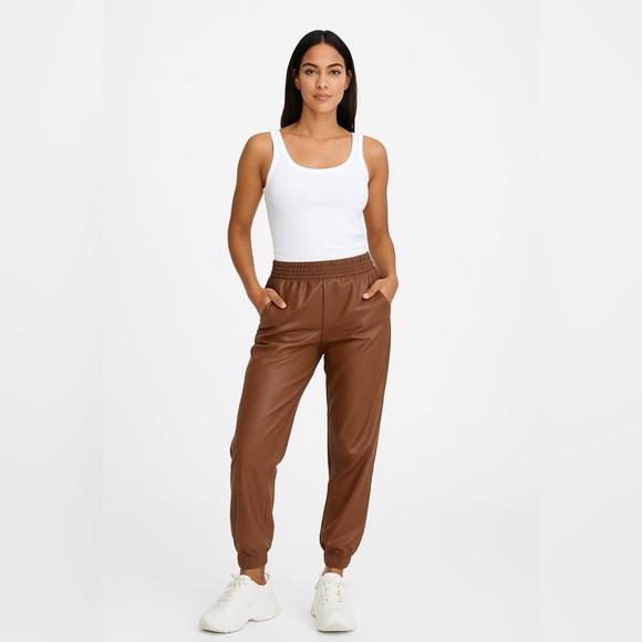 RD Style Pants - NWT RD Style Cognac Vegan Leather Jogger Pant Size Large